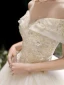 Luxury / Gorgeous Champagne Bridal Wedding Dresses 2020 Ball Gown Off-The-Shoulder Short Sleeve Backless Beading Sequins Glitter Tulle Floor-Length / Long Ruffle