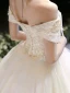 Luxury / Gorgeous Champagne Bridal Wedding Dresses 2020 Ball Gown Off-The-Shoulder Short Sleeve Backless Beading Sequins Glitter Tulle Floor-Length / Long Ruffle