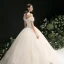 Luxury / Gorgeous Champagne Bridal Wedding Dresses 2020 Ball Gown Off-The-Shoulder Short Sleeve Backless Beading Sequins Glitter Tulle Floor-Length / Long Ruffle