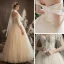 Luxury / Gorgeous Champagne Bridal Wedding Dresses 2020 Ball Gown Off-The-Shoulder Short Sleeve Backless Beading Sequins Glitter Tulle Floor-Length / Long Ruffle