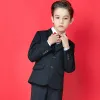 Proste / Simple Czarne Chłopięce Garnitury ślubne 2020 Długie Rękawy Płaszcz Spodnie Koszula Kamizelka Krawat