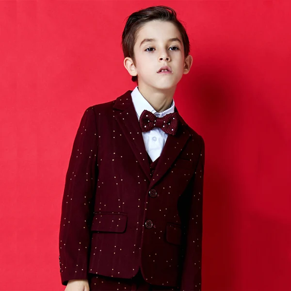 Mode Burgundy Prickig Polyester Killar Bröllop Passar 2020