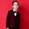 Mode Bordeaux Tachetée Polyester Costumes De Mariage pour garçons 2020