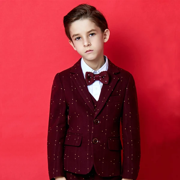 Mode Burgundy Prickig Polyester Killar Bröllop Passar 2020