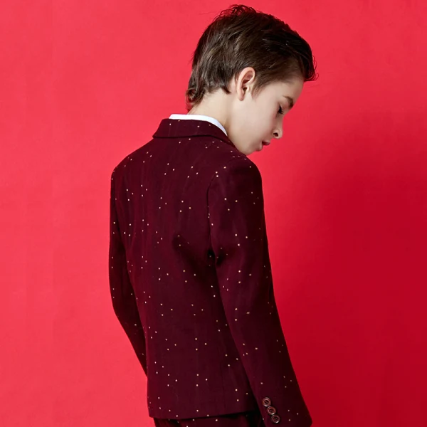 Mode Burgundy Prickig Polyester Killar Bröllop Passar 2020