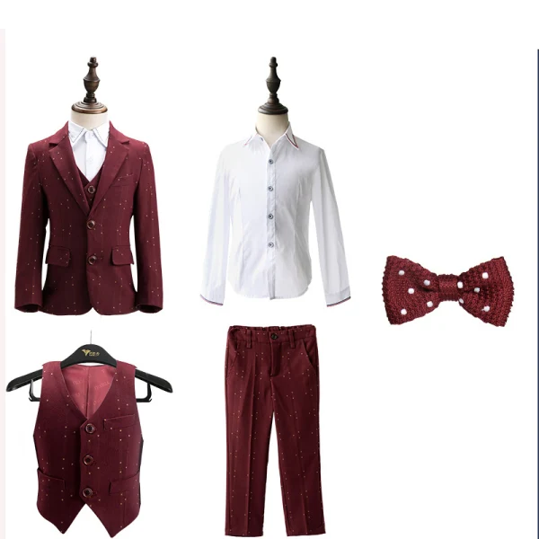 Mode Burgundy Prickig Polyester Killar Bröllop Passar 2020