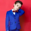 Modest / Simple Royal Blue Boys Wedding Suits 2020 Long Sleeve Coat Pants Shirt Vest Tie