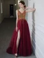 Haut de Gamme Rouge Robe De Bal 2020 Princesse V-Cou Sans Manches Perlage Paillettes Fendue devant Longue Volants Dos Nu Robe De Ceremonie