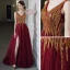 Haut de Gamme Rouge Robe De Bal 2020 Princesse V-Cou Sans Manches Perlage Paillettes Fendue devant Longue Volants Dos Nu Robe De Ceremonie