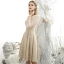 Elegant Gold See-through Homecoming Graduation Dresses 2020 A-Line / Princess V-Neck Puffy 3/4 Sleeve Short Ruffle Formal Dresses