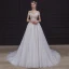 Illusion Champagne Bridal Wedding Dresses 2020 A-Line / Princess See-through Scoop Neck Sleeveless Backless Appliques Lace Beading Court Train Ruffle