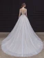 Illusion Champagne Bridal Wedding Dresses 2020 A-Line / Princess See-through Scoop Neck Sleeveless Backless Appliques Lace Beading Court Train Ruffle