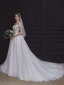 Illusion Champagne Bridal Wedding Dresses 2020 A-Line / Princess See-through Scoop Neck Sleeveless Backless Appliques Lace Beading Court Train Ruffle