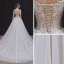Illusion Champagne Bridal Wedding Dresses 2020 A-Line / Princess See-through Scoop Neck Sleeveless Backless Appliques Lace Beading Court Train Ruffle