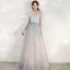 Charmant Bleu Ciel Dégradé De Couleur Rougissant Rose Robe De Soirée 2020 Princesse De l'épaule Manches Courtes Dos Nu Glitter Tulle Longue Volants Robe De Ceremonie