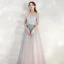 Charmant Bleu Ciel Dégradé De Couleur Rougissant Rose Robe De Soirée 2020 Princesse De l'épaule Manches Courtes Dos Nu Glitter Tulle Longue Volants Robe De Ceremonie