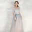 Charmant Bleu Ciel Dégradé De Couleur Rougissant Rose Robe De Soirée 2020 Princesse De l'épaule Manches Courtes Dos Nu Glitter Tulle Longue Volants Robe De Ceremonie
