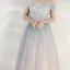 Charmant Bleu Ciel Dégradé De Couleur Rougissant Rose Robe De Soirée 2020 Princesse De l'épaule Manches Courtes Dos Nu Glitter Tulle Longue Volants Robe De Ceremonie