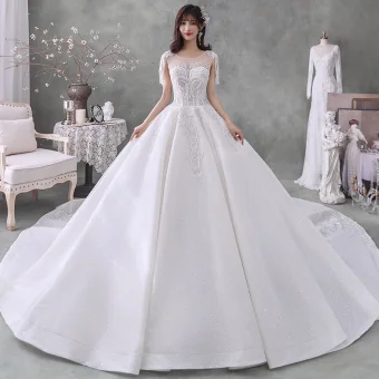 Luxury Gorgeous White See Through Bridal Wedding Dresses 2020 Ball Gown Scoop Neck Short Sleeve Beading Tassel Backless Sequins Glitter Tulle Cathedral Train Ruffle
