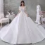 Luxe Blanche Transparentes La Mariée Robe De Mariée 2020 Robe Boule Encolure Dégagée Manches Courtes Perlage Gland Dos Nu Paillettes Glitter Tulle Cathedral Train Volants
