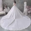 Luxe Blanche Transparentes La Mariée Robe De Mariée 2020 Robe Boule Encolure Dégagée Manches Courtes Perlage Gland Dos Nu Paillettes Glitter Tulle Cathedral Train Volants