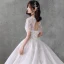Luxe Blanche Transparentes La Mariée Robe De Mariée 2020 Robe Boule Encolure Dégagée Manches Courtes Perlage Gland Dos Nu Paillettes Glitter Tulle Cathedral Train Volants