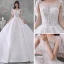 Luxe Blanche Transparentes La Mariée Robe De Mariée 2020 Robe Boule Encolure Dégagée Manches Courtes Perlage Gland Dos Nu Paillettes Glitter Tulle Cathedral Train Volants