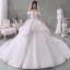 Romantic Champagne Bridal Wedding Dresses 2020 Ball Gown Off-The-Shoulder Short Sleeve Backless Beading Glitter Tulle Cathedral Train Ruffle