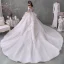 Romantic Champagne Bridal Wedding Dresses 2020 Ball Gown Off-The-Shoulder Short Sleeve Backless Beading Glitter Tulle Cathedral Train Ruffle