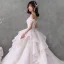 Romantic Champagne Bridal Wedding Dresses 2020 Ball Gown Off-The-Shoulder Short Sleeve Backless Beading Glitter Tulle Cathedral Train Ruffle