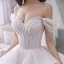 Romantic Champagne Bridal Wedding Dresses 2020 Ball Gown Off-The-Shoulder Short Sleeve Backless Beading Glitter Tulle Cathedral Train Ruffle