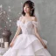 Romantic Champagne Bridal Wedding Dresses 2020 Ball Gown Off-The-Shoulder Short Sleeve Backless Beading Glitter Tulle Cathedral Train Ruffle