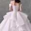 Romantic Champagne Bridal Wedding Dresses 2020 Ball Gown Off-The-Shoulder Short Sleeve Backless Beading Glitter Tulle Cathedral Train Ruffle