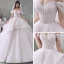 Romantic Champagne Bridal Wedding Dresses 2020 Ball Gown Off-The-Shoulder Short Sleeve Backless Beading Glitter Tulle Cathedral Train Ruffle