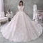 Romantique Champagne La Mariée Robe De Mariée 2020 Robe Boule Transparentes Encolure Carrée Sans Manches Dos Nu Appliques En Dentelle Perlage Glitter Tulle Royal Train