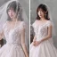 Romantique Champagne La Mariée Robe De Mariée 2020 Robe Boule Transparentes Encolure Carrée Sans Manches Dos Nu Appliques En Dentelle Perlage Glitter Tulle Royal Train