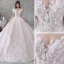 Romantique Champagne La Mariée Robe De Mariée 2020 Robe Boule Transparentes Encolure Carrée Sans Manches Dos Nu Appliques En Dentelle Perlage Glitter Tulle Royal Train