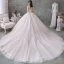 Fabulous Champagne See-through Wedding Dresses 2020 Ball Gown Scoop Neck 3/4 Sleeve Backless Appliques Lace Beading Cathedral Train Ruffle