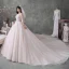 Fabulous Champagne See-through Wedding Dresses 2020 Ball Gown Scoop Neck 3/4 Sleeve Backless Appliques Lace Beading Cathedral Train Ruffle