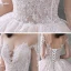 Fabulous Champagne See-through Wedding Dresses 2020 Ball Gown Scoop Neck 3/4 Sleeve Backless Appliques Lace Beading Cathedral Train Ruffle
