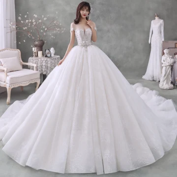 Meilleur Blanche Transparentes La Mariée Robe De Mariée 2020 Robe Boule Encolure Dégagée Manches Courtes Appliques Fleur Perlage Faux Diamant Cathedral Train