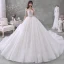 Meilleur Blanche Transparentes La Mariée Robe De Mariée 2020 Robe Boule Encolure Dégagée Manches Courtes Appliques Fleur Perlage Faux Diamant Cathedral Train