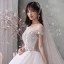 Meilleur Blanche Transparentes La Mariée Robe De Mariée 2020 Robe Boule Encolure Dégagée Manches Courtes Appliques Fleur Perlage Faux Diamant Cathedral Train