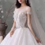 Meilleur Blanche Transparentes La Mariée Robe De Mariée 2020 Robe Boule Encolure Dégagée Manches Courtes Appliques Fleur Perlage Faux Diamant Cathedral Train