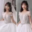 Meilleur Blanche Transparentes La Mariée Robe De Mariée 2020 Robe Boule Encolure Dégagée Manches Courtes Appliques Fleur Perlage Faux Diamant Cathedral Train