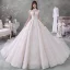 Vintage Champagner Durchsichtige Hochzeits Brautkleider / Hochzeitskleider 2020 Ballkleid Stehkragen Kurze Ärmel Rückenfreies Applikationen Spitze Perlenstickerei Pailletten Kathedrale Schleppe Rüschen