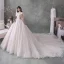 Vintage Champagner Durchsichtige Hochzeits Brautkleider / Hochzeitskleider 2020 Ballkleid Stehkragen Kurze Ärmel Rückenfreies Applikationen Spitze Perlenstickerei Pailletten Kathedrale Schleppe Rüschen