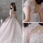Vintage Champagner Durchsichtige Hochzeits Brautkleider / Hochzeitskleider 2020 Ballkleid Stehkragen Kurze Ärmel Rückenfreies Applikationen Spitze Perlenstickerei Pailletten Kathedrale Schleppe Rüschen