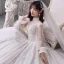 Style Victorien Ivoire La Mariée Robe De Mariée 2020 Robe Boule Transparentes Col Haut Gonflée Manches Longues Dos Nu Appliques En Dentelle Perlage Perle Glitter Tulle Cathedral Train Volants