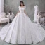 Style Victorien Ivoire La Mariée Robe De Mariée 2020 Robe Boule Transparentes Encolure Dégagée Gonflée Manches Courtes Dos Nu Perlage Gland Glitter Tulle Cathedral Train Volants